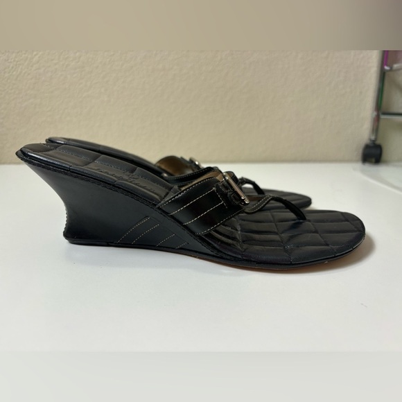 Cole Haan Buckle Strap Leather Wedge Flip Flop Style Sandals 8.5 - Picture 9 of 10